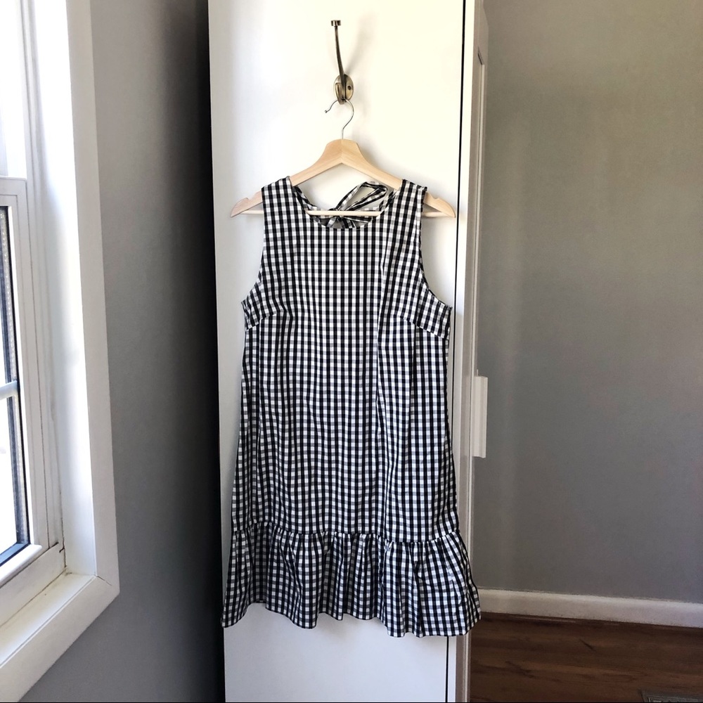 J Crew drop waist ruffle gingham print tank dress